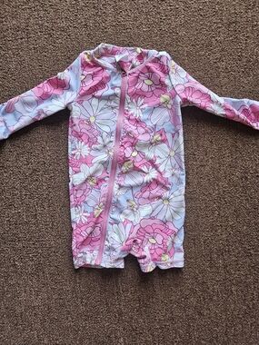 Amazon Pink Floral Long-Sleeve One-Piece Swimsuit